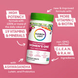 Rainbow Light Multivitamin Women’s One en polvo, etiqueta visible para información de ingredientes.