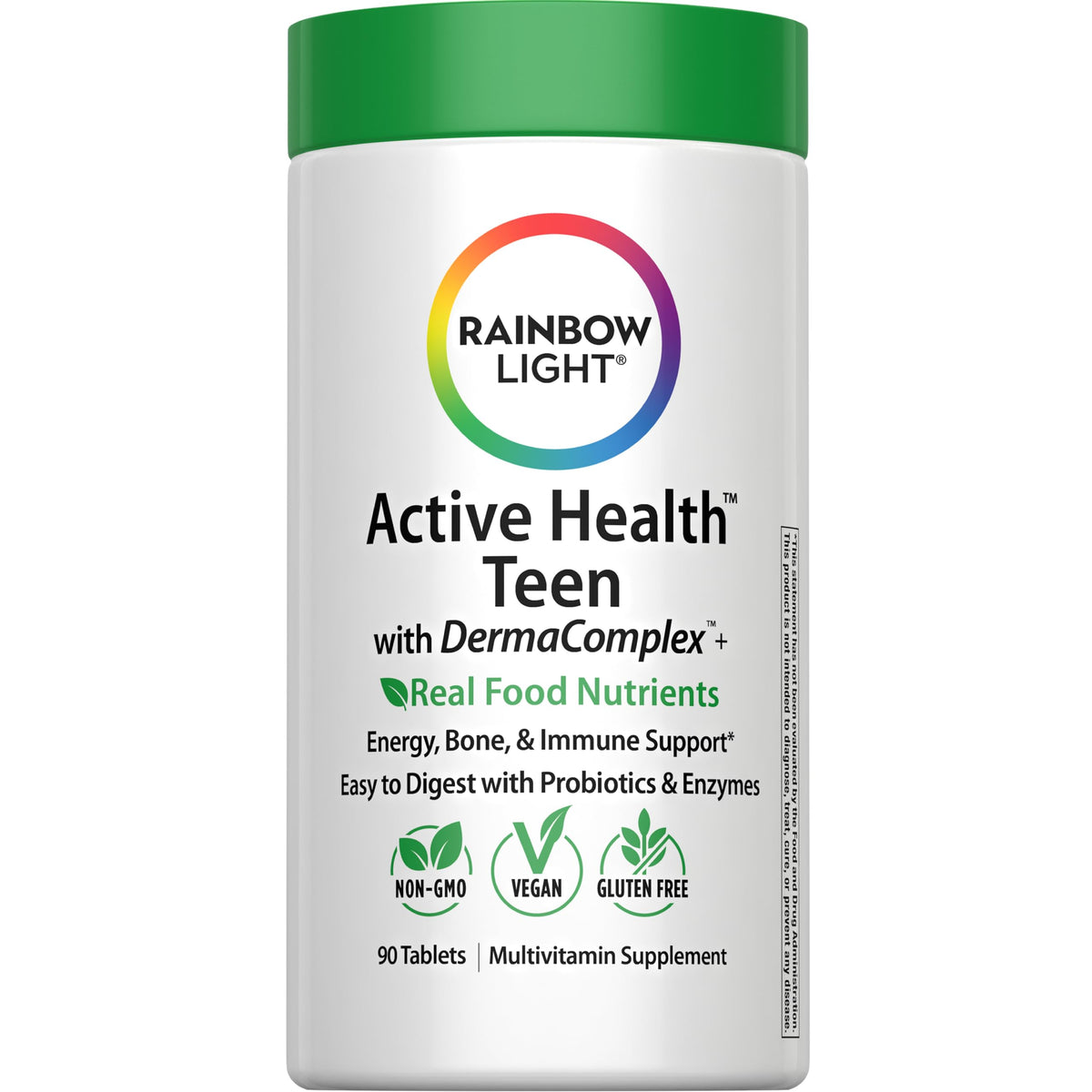 Rainbow Light multivitamina para adolescentes, frasco Fruta Punch, posible apoyo a la salud diaria.