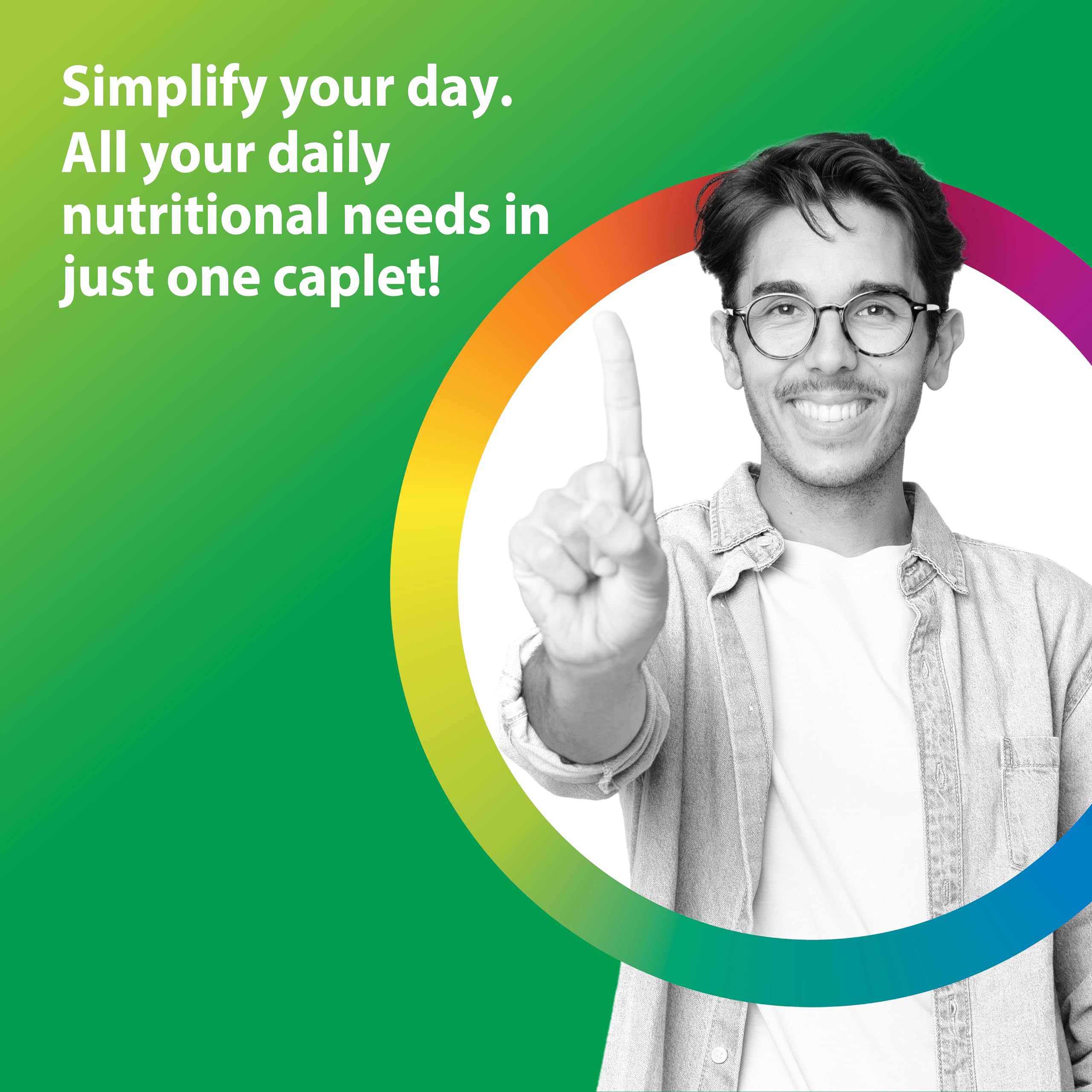 Rainbow Light Multivitamina para Hombres One Plus: cápsulas ordenadas en el frasco