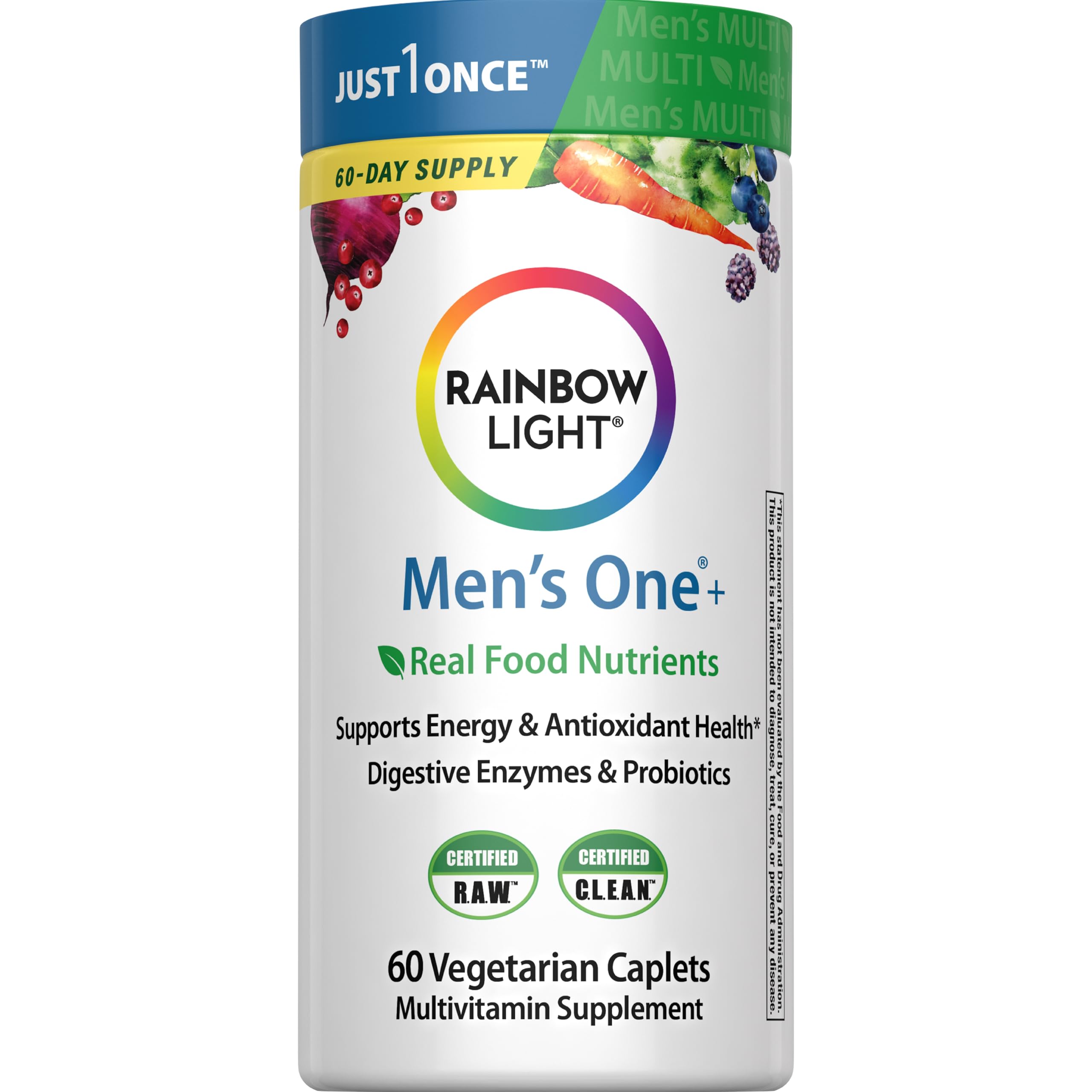 Rainbow Light Multivitamina para Hombres One Plus: frasco frontal y atractivo visual