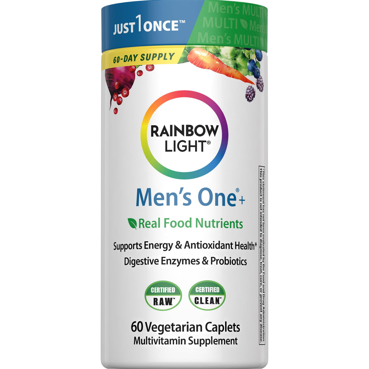 Rainbow Light Multivitamina para Hombres One Plus: frasco frontal y atractivo visual