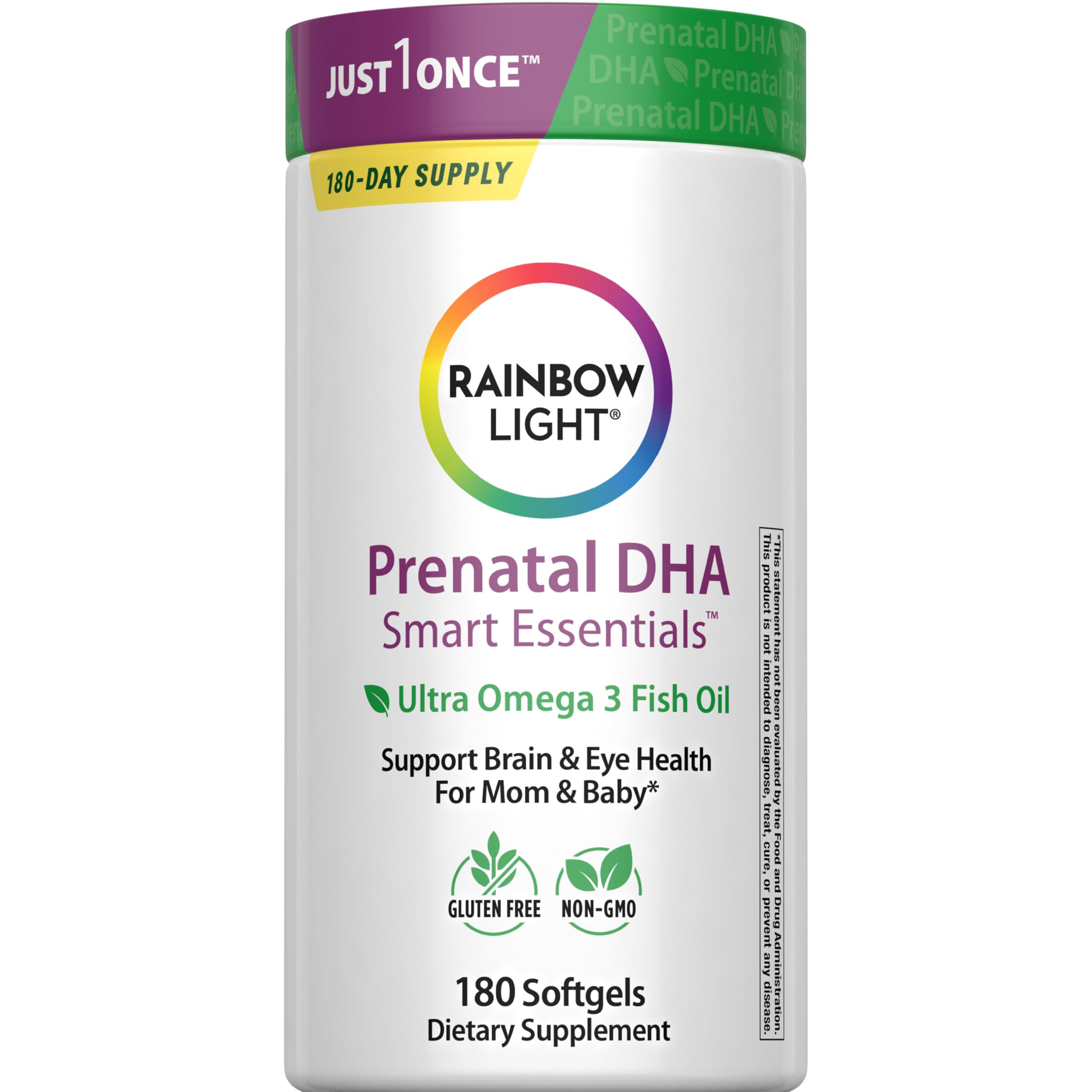 Rainbow Light Prenatal DHA: bote con cápsulas suaves para embarazo y lactancia.