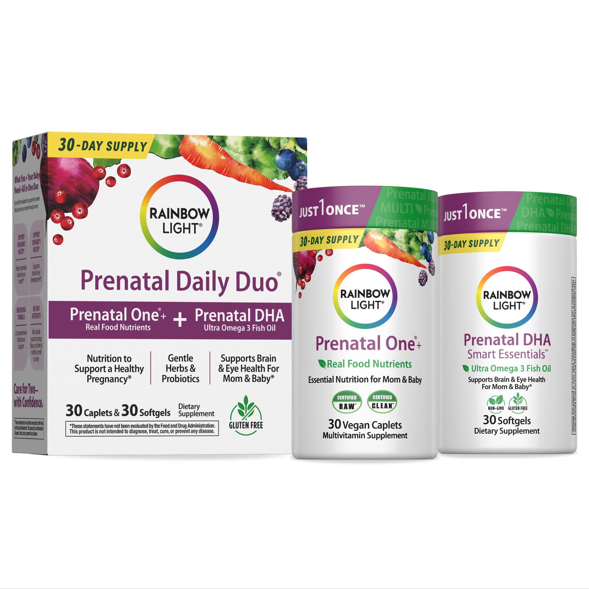 Rainbow Light Prenatal DHA tabletas en botella, apoyo nutricional para mamá y bebé.