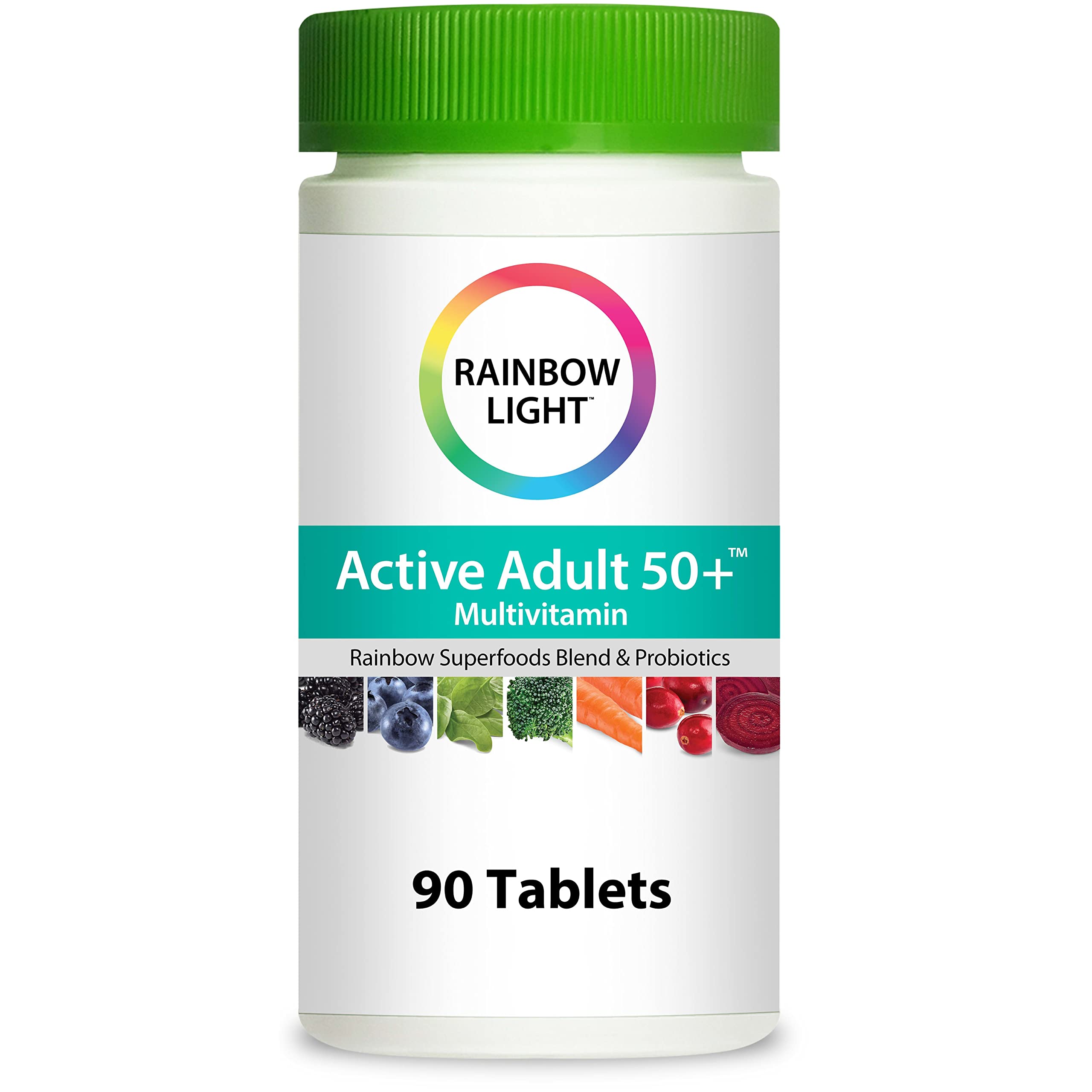 Rainbow Light tabletas adultos 50+ frasco para apoyo óseo y energía diaria.
