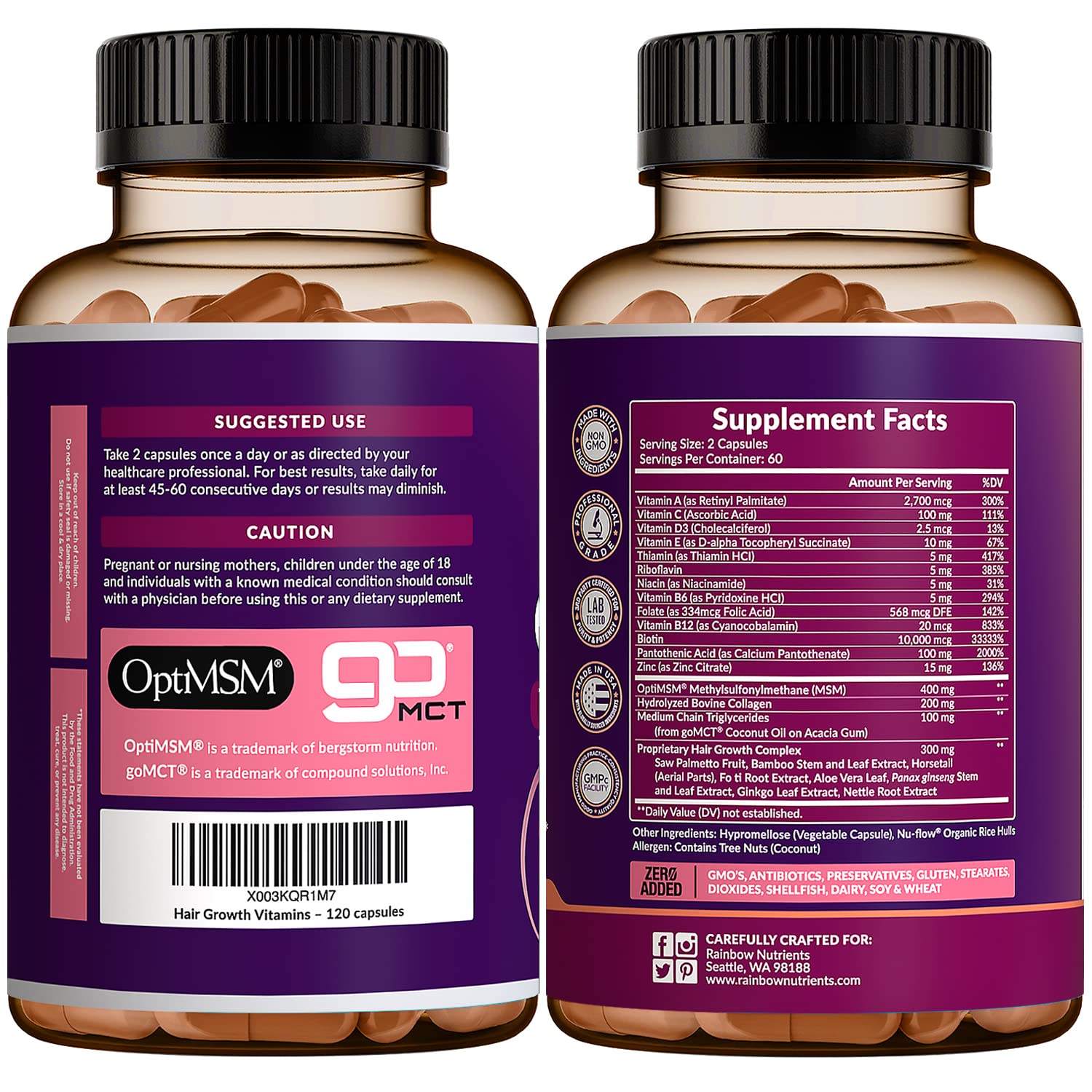 Rainbow Nutrients cabello, piel y uñas, uso diario recomendado.