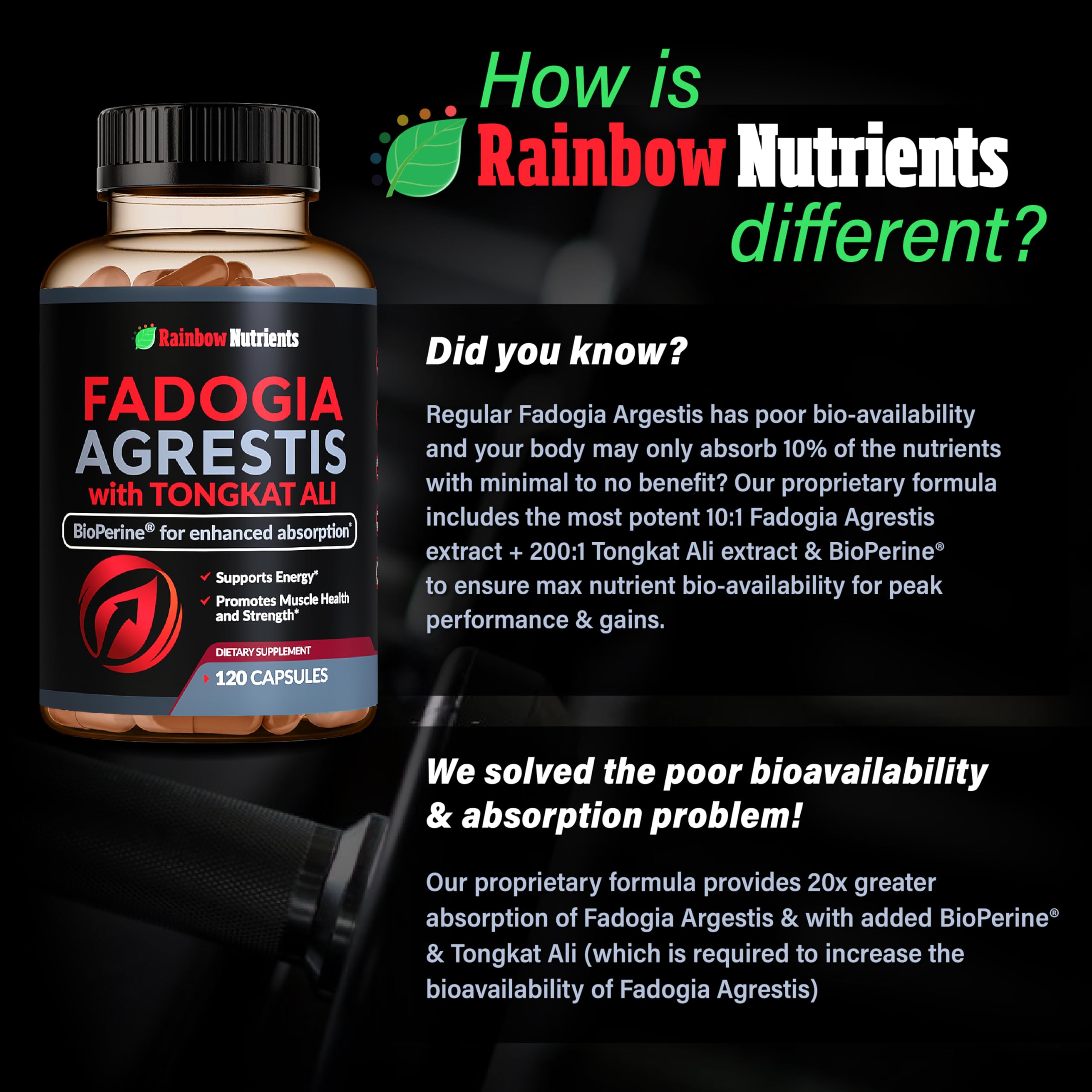 Rainbow Nutrients cápsulas listas para entrenamiento intenso.