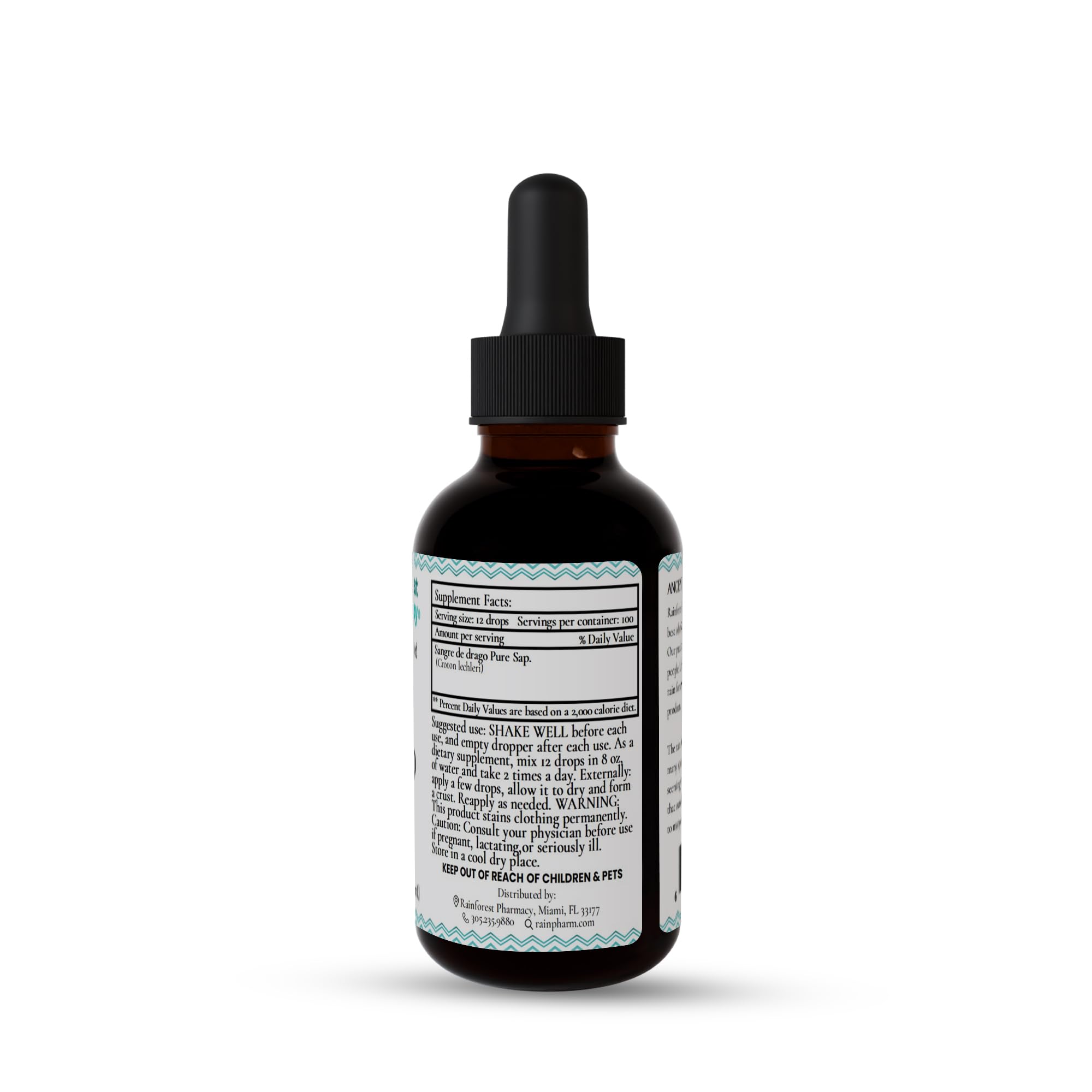 Rainforest Pharmacy Sangre de Drago con gotero, uso diario recomendado.