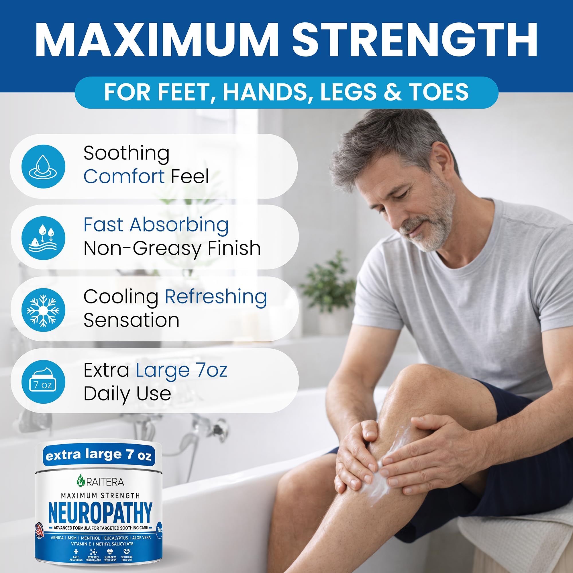 Raitera crema neuropatía, aplicación en dedos para cuidado puntual.
