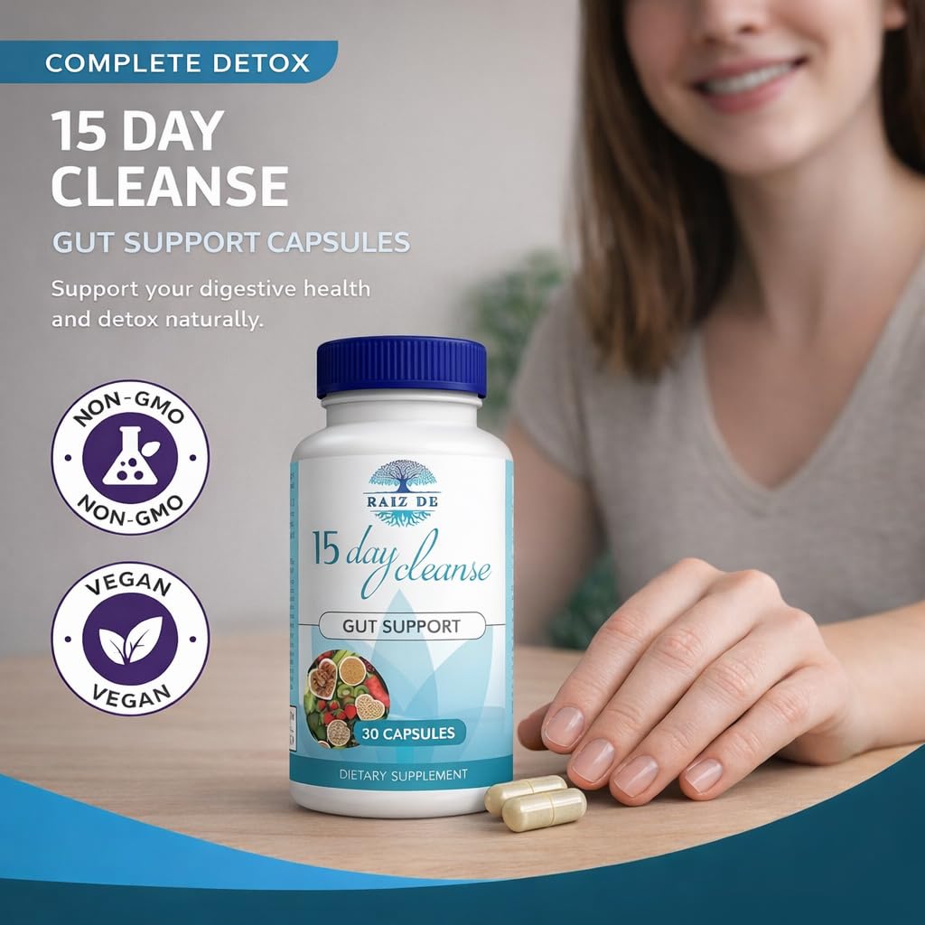Raiz DE Detox probióticos veganos, enfatizando el soporte a la flora intestinal.