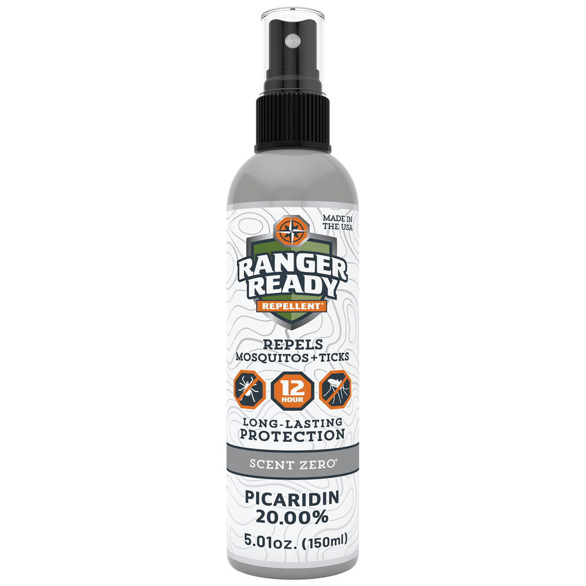 Botella Ranger Ready Repellents Picaridin 20% para protección duradera.