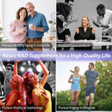 Rasav NAD: resveratrol y CoQ10, ingredientes clave para apoyo celular.