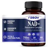 Rasav NAD 10-en-1: empaque visible para uso diario y energía sostenida.