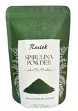 Raslok Espirulina polvo puro, fuente de proteína vegetal para dietas veganas.