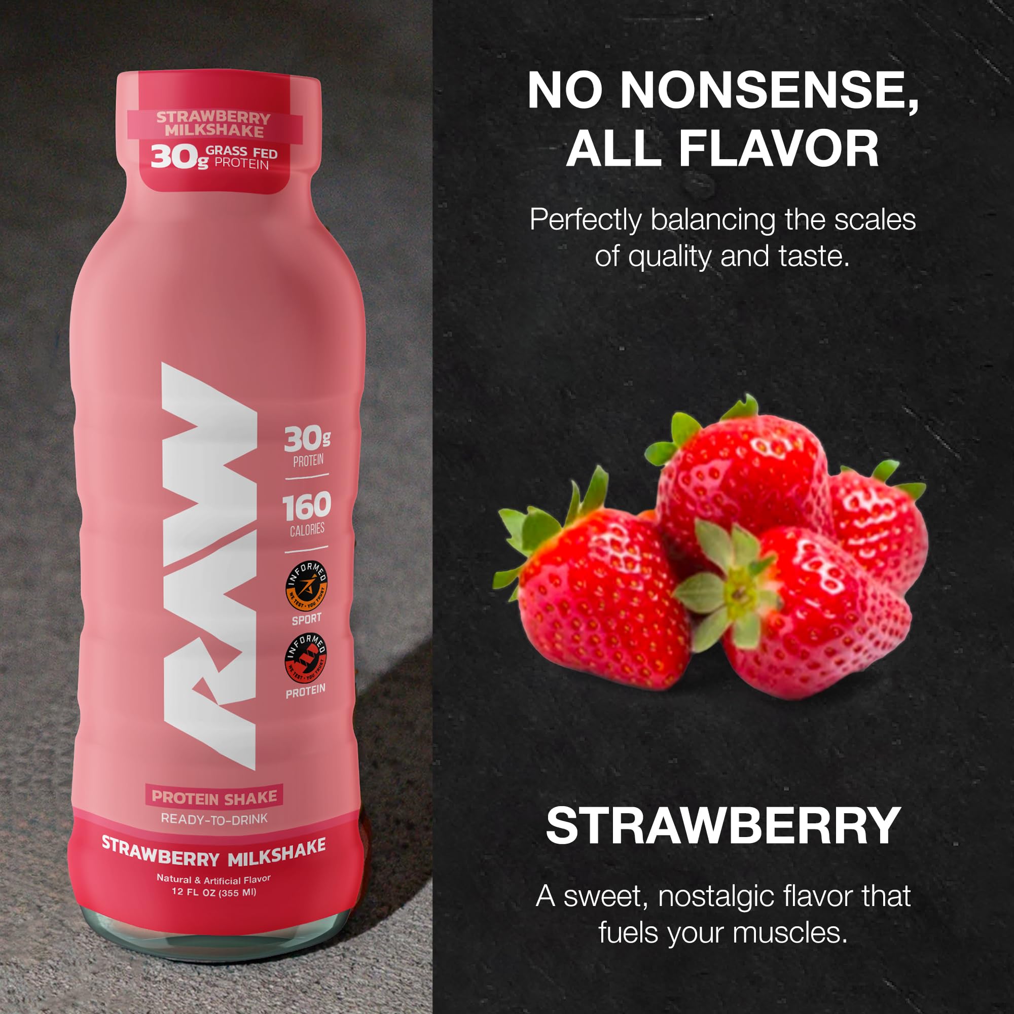 RAW batido de proteína fresa para verter en vaso