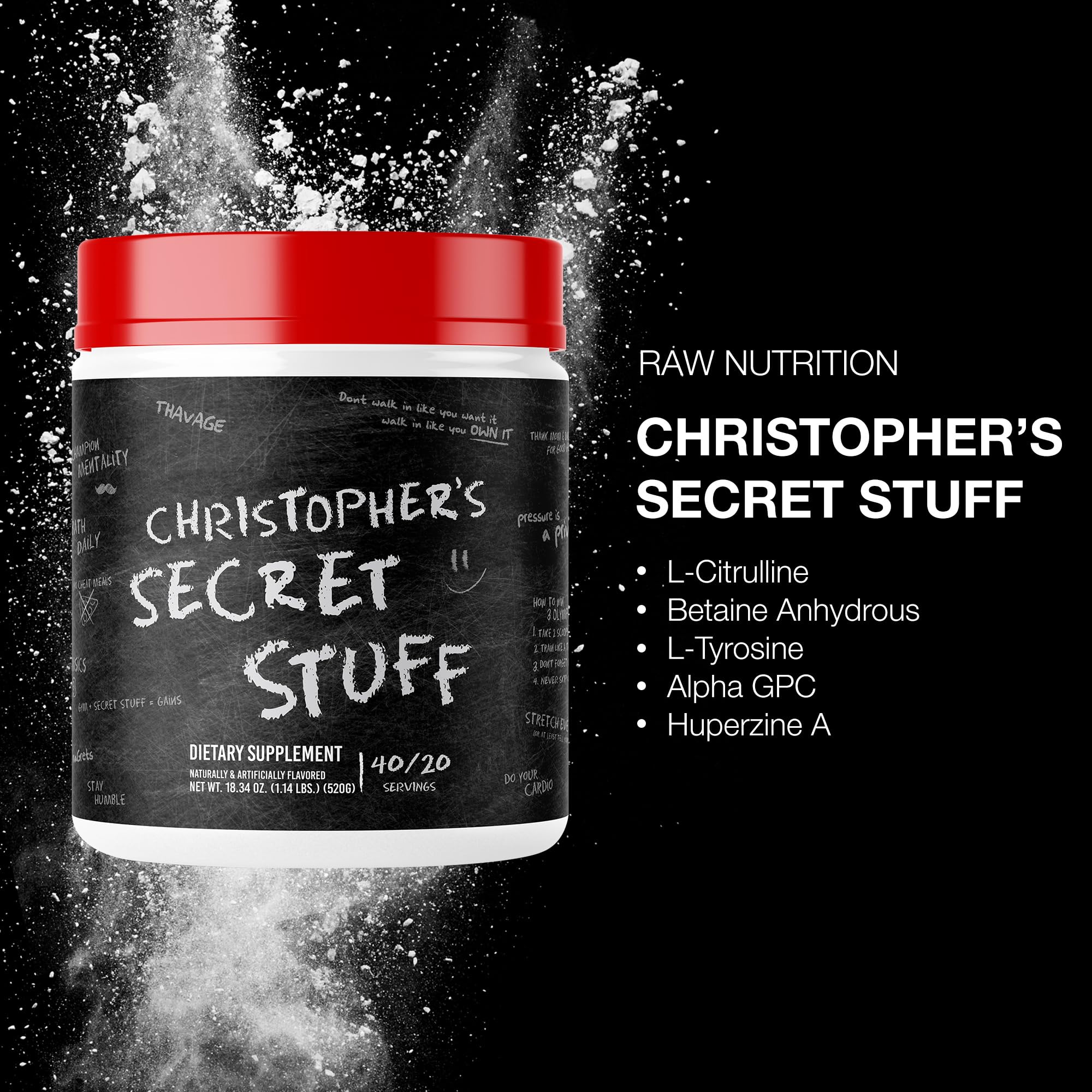 RAW Christopher's Secret Stuff etiqueta frontal muestra sabor Thavage