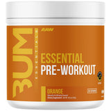 RAW Esencial Pre-entrenamiento Naranja, pote abierto, listo para empezar sesión con energía sostenida.
