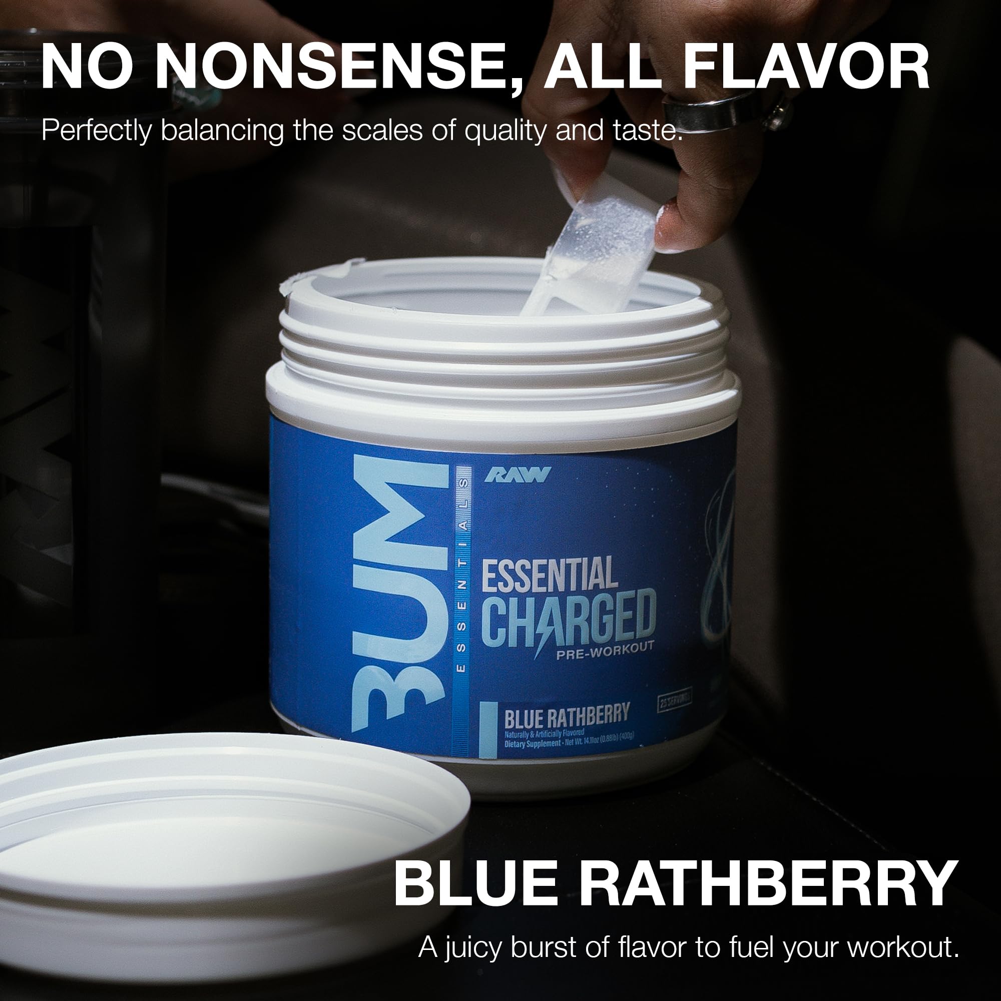 RAW Essential Charged etiqueta detalla ingredientes clave para entrenamientos.