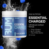 RAW Essential Charged en vaso mezclador para enfoque sostenido durante la sesión.