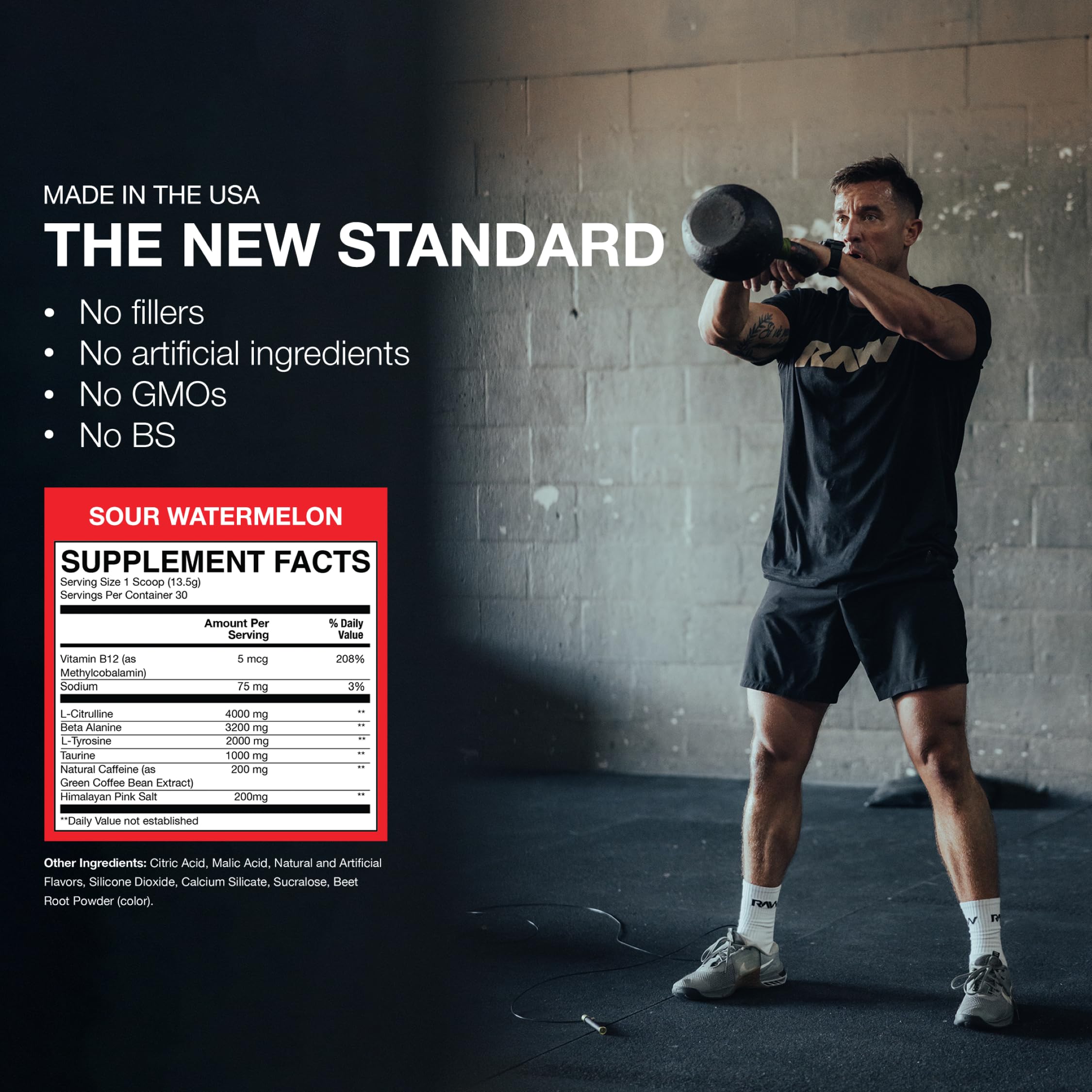 RAW Essential Pre-Workout bombeo sostenido para entrenamientos prolongados.