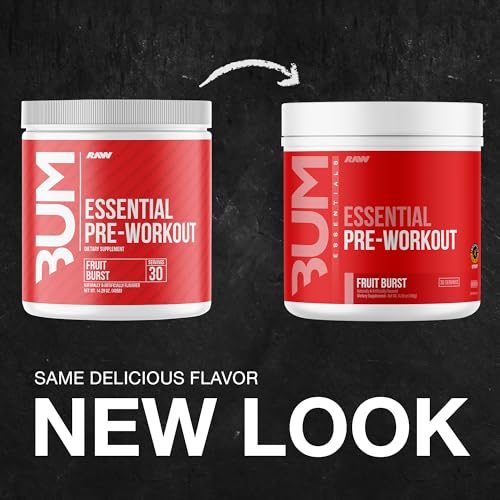 RAW Essential Pre-entrenamiento Esencial Fruta Explosión, dosificador para dosis precisas.
