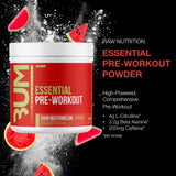 RAW Essential Pre-Workout en cucharada, mezcla rápida para foco y rendimiento.