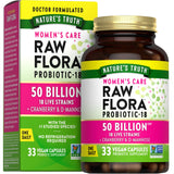 Raw Flora Probióticos para Mujer, botella frontal, posible apoyo digestivo diario.