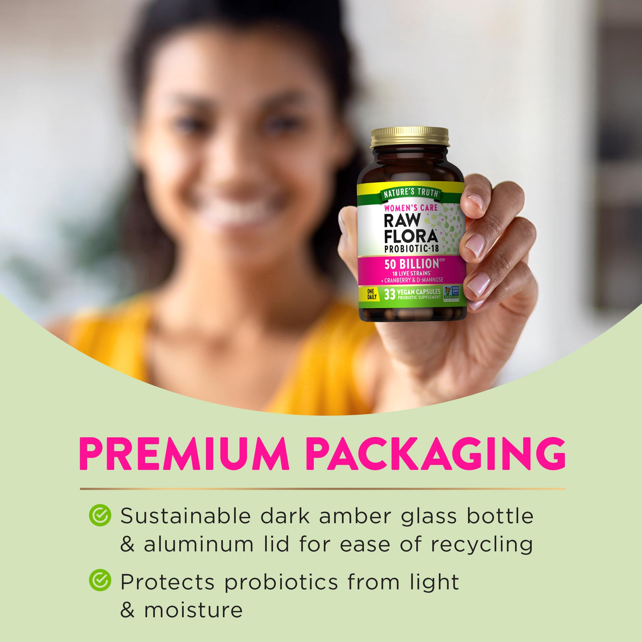 Raw Flora Probióticos para Mujer, libre de gluten para dietas sensibles.