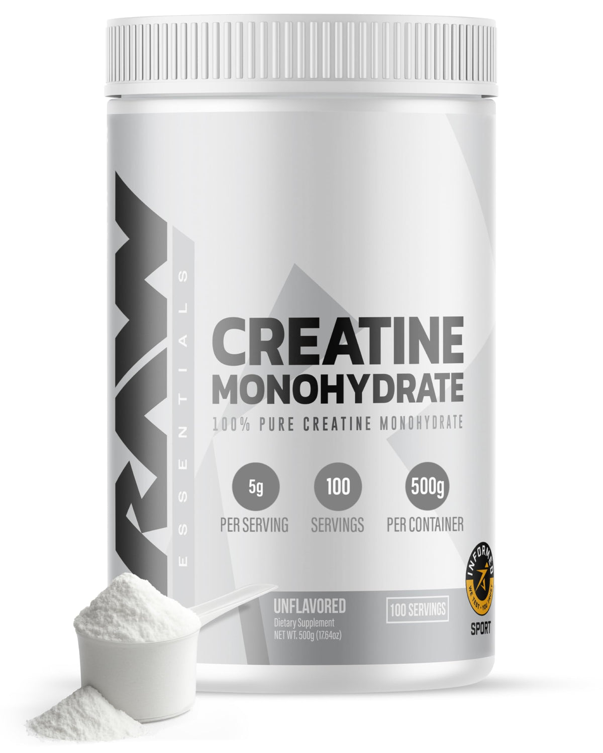 RAW Nutrition polvo de creatina monohidratada sin sabor para entrenamientos intensos