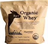 Raw Organic Whey en envase de 5 libras para batidos de entrenamiento.