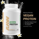 RAW Proteína vegana vainilla en envase de 25 porciones.
