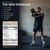 RAW Proteína vegana vainilla etiqueta con vitaminas para nutrición diaria.