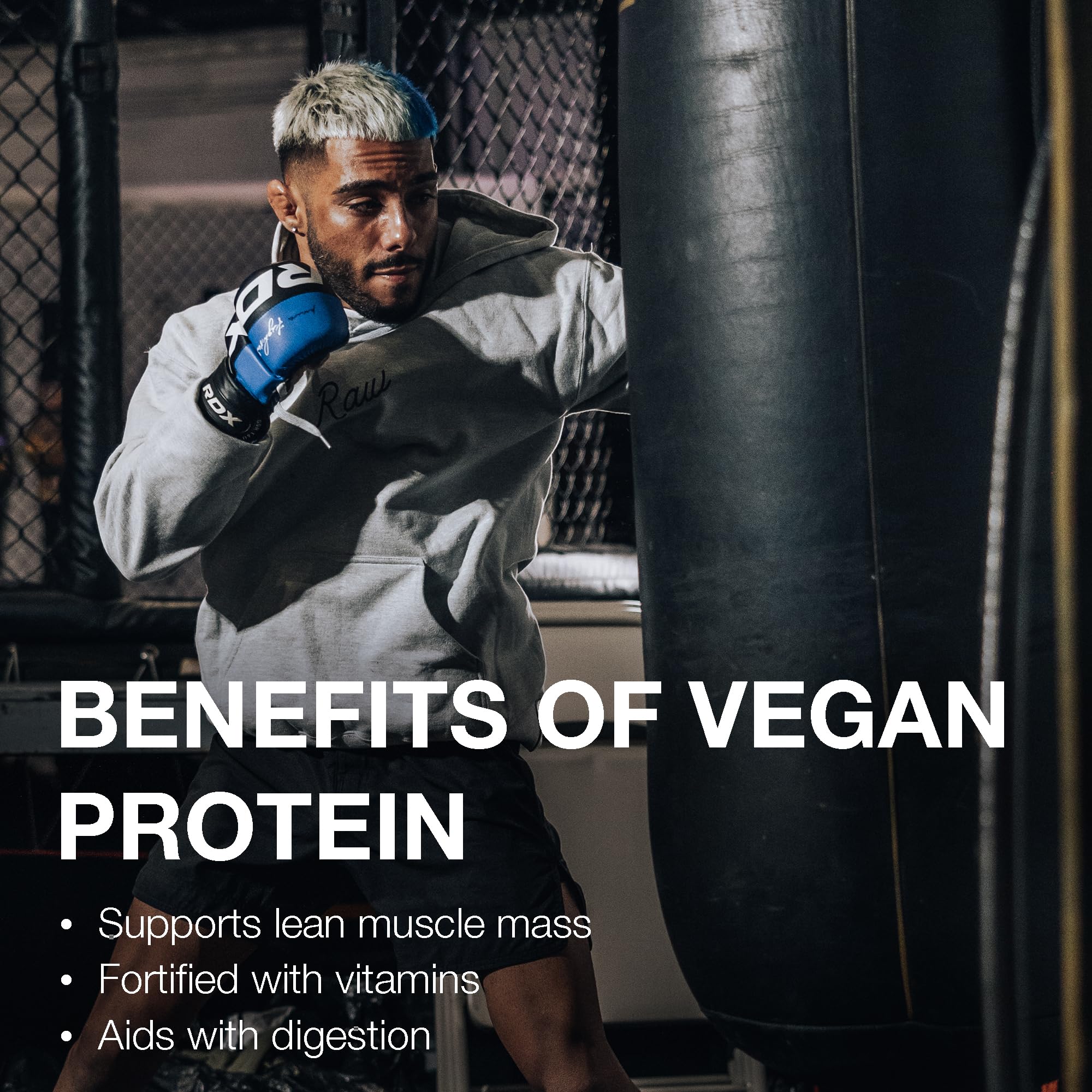 RAW Proteína vegana vainilla textura polvo cremosa para mezclar.