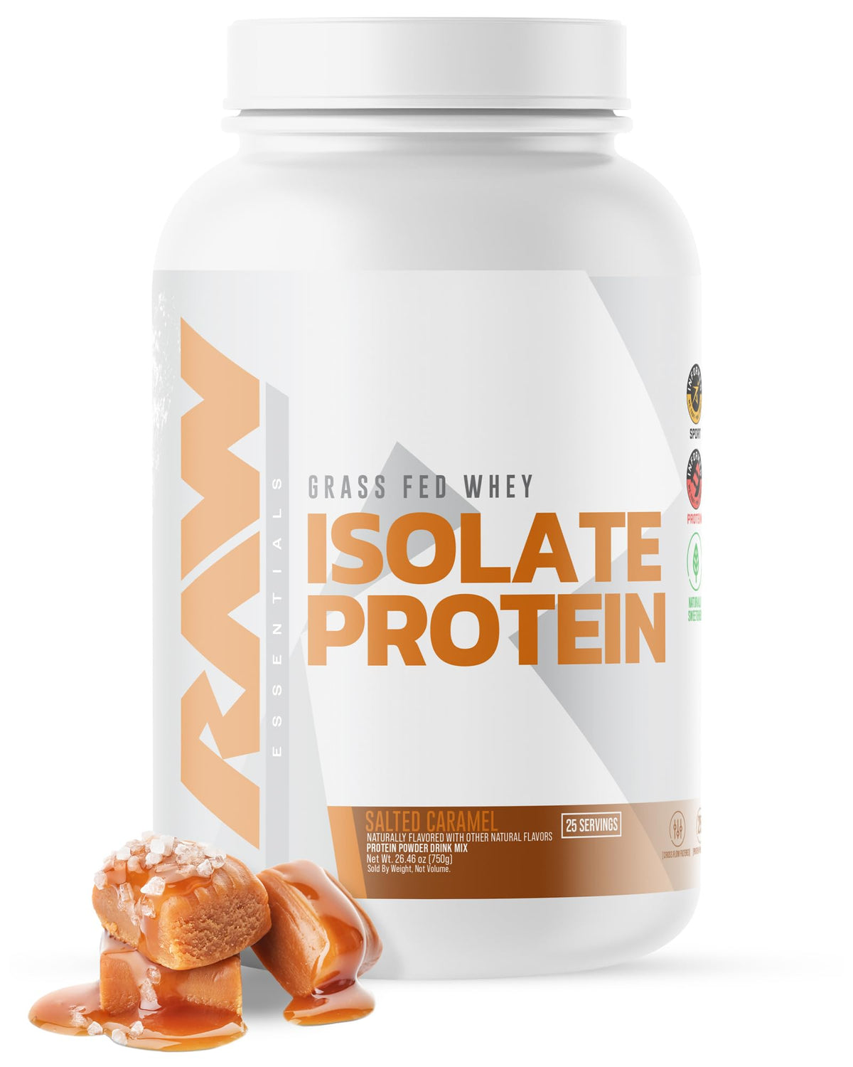 RAW Proteína Aislada de Suero, frasco; ideal para recuperación muscular.