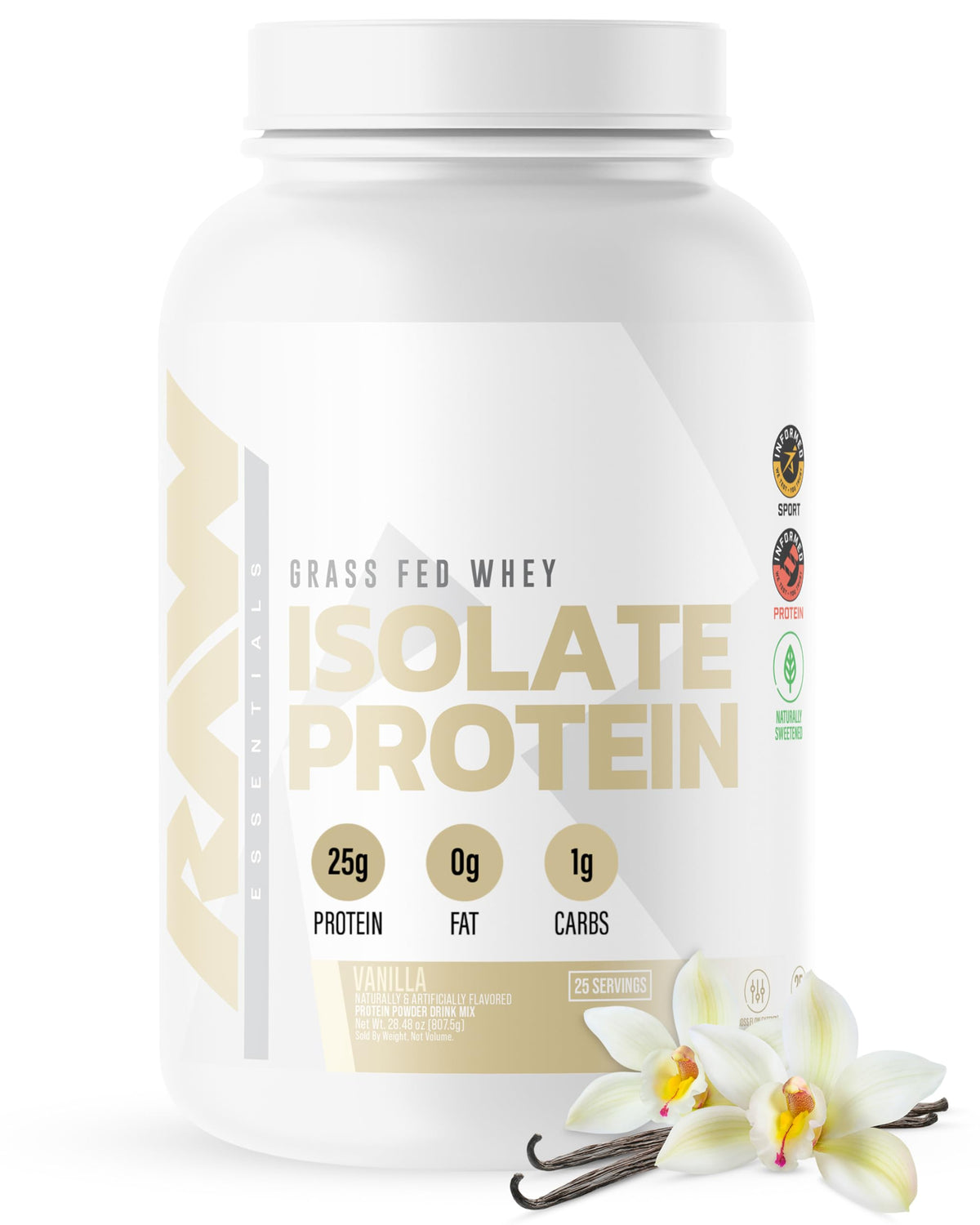 RAW Proteína aislada de suero vainilla en bote para entrenamiento diario
