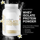 Etiqueta de RAW proteína aislada vainilla, destacando pureza y calidad