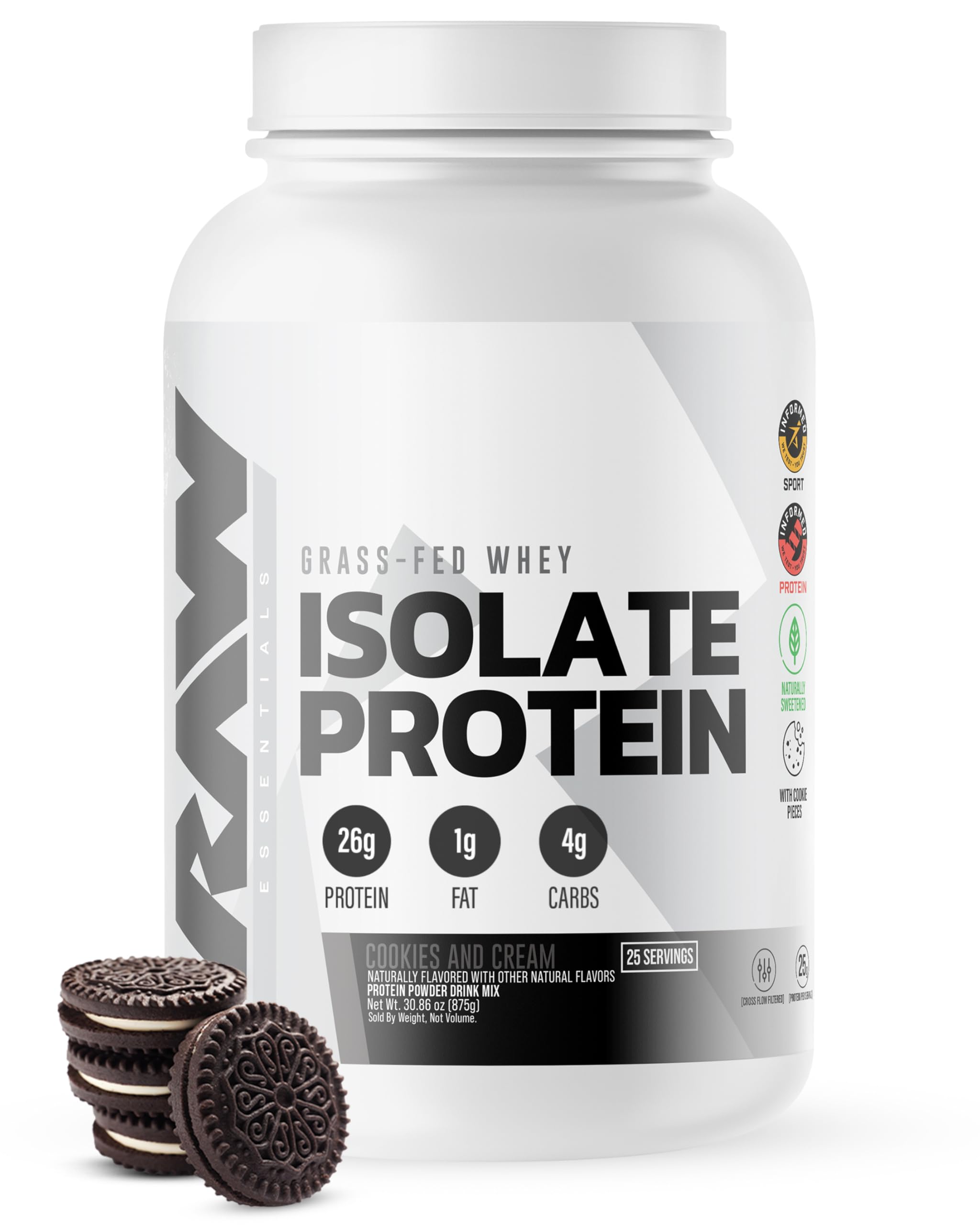 RAW Proteína de Suero Aislada en bote con sabor Galletas y Crema para recuperación posentrenamiento