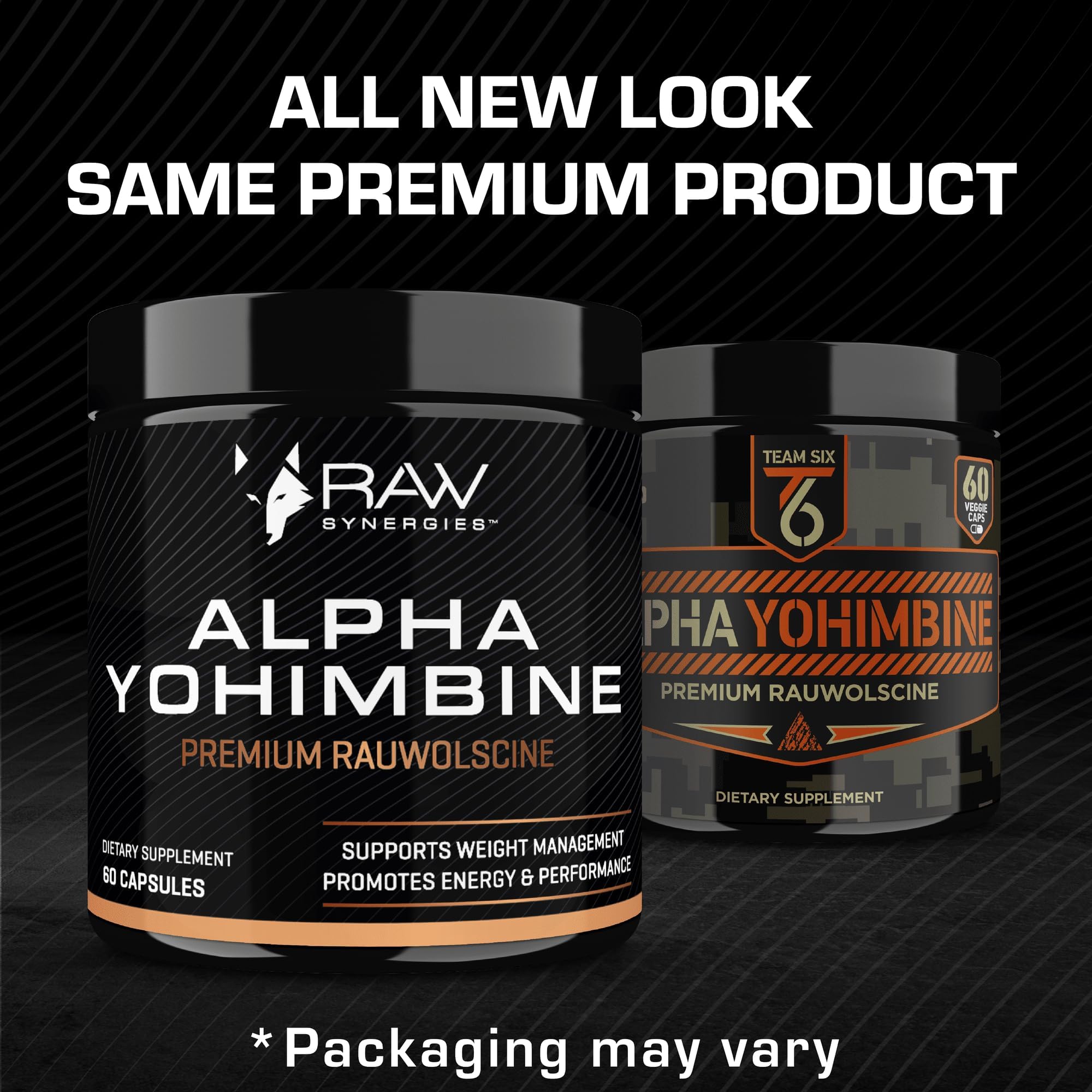 RAW Synergies Alpha Yohimbine, mano sosteniendo cápsula para mayor enfoque y rendimiento.