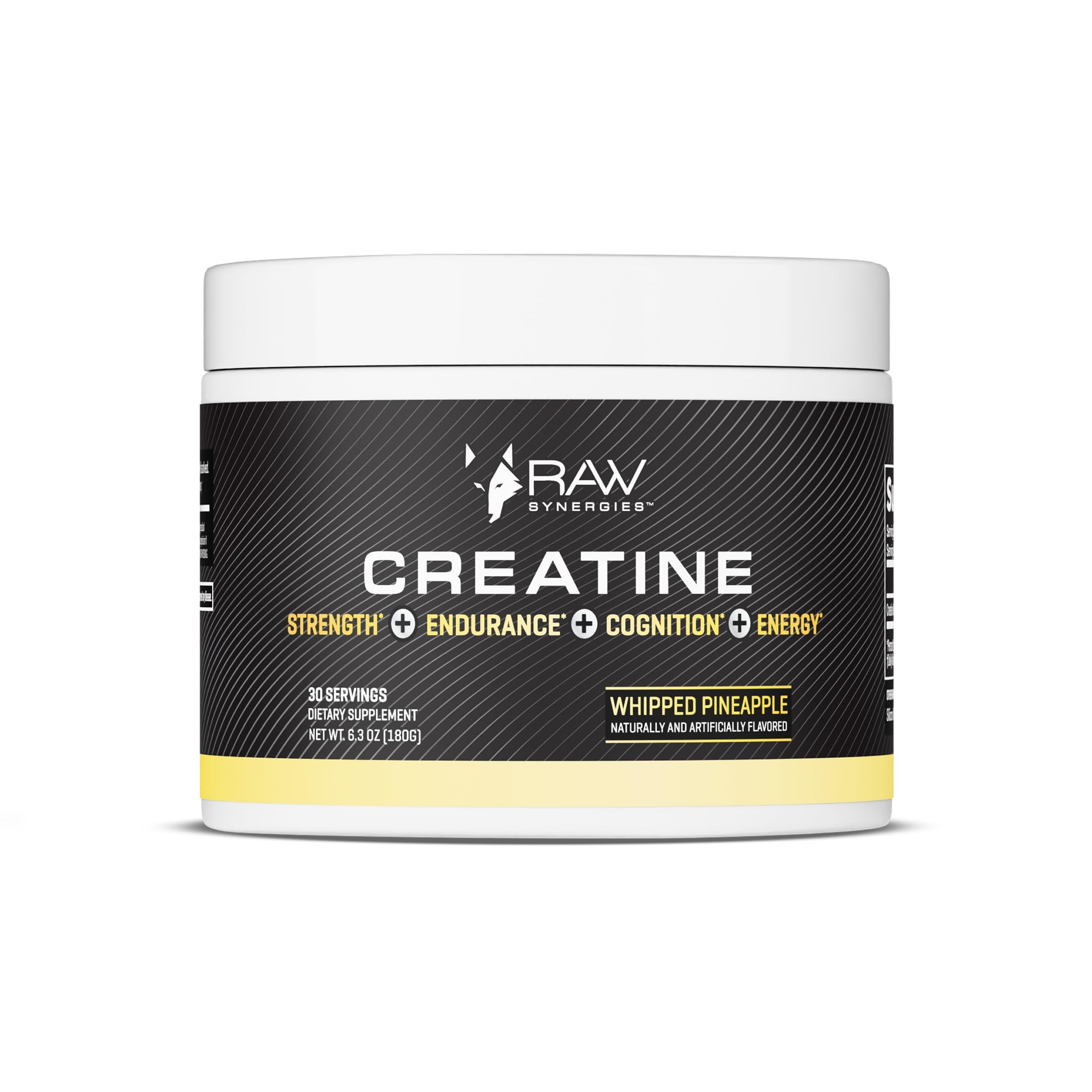 RAW Synergies Creatine Whipped Pineapple – botella lista para hidratación durante entrenamientos.