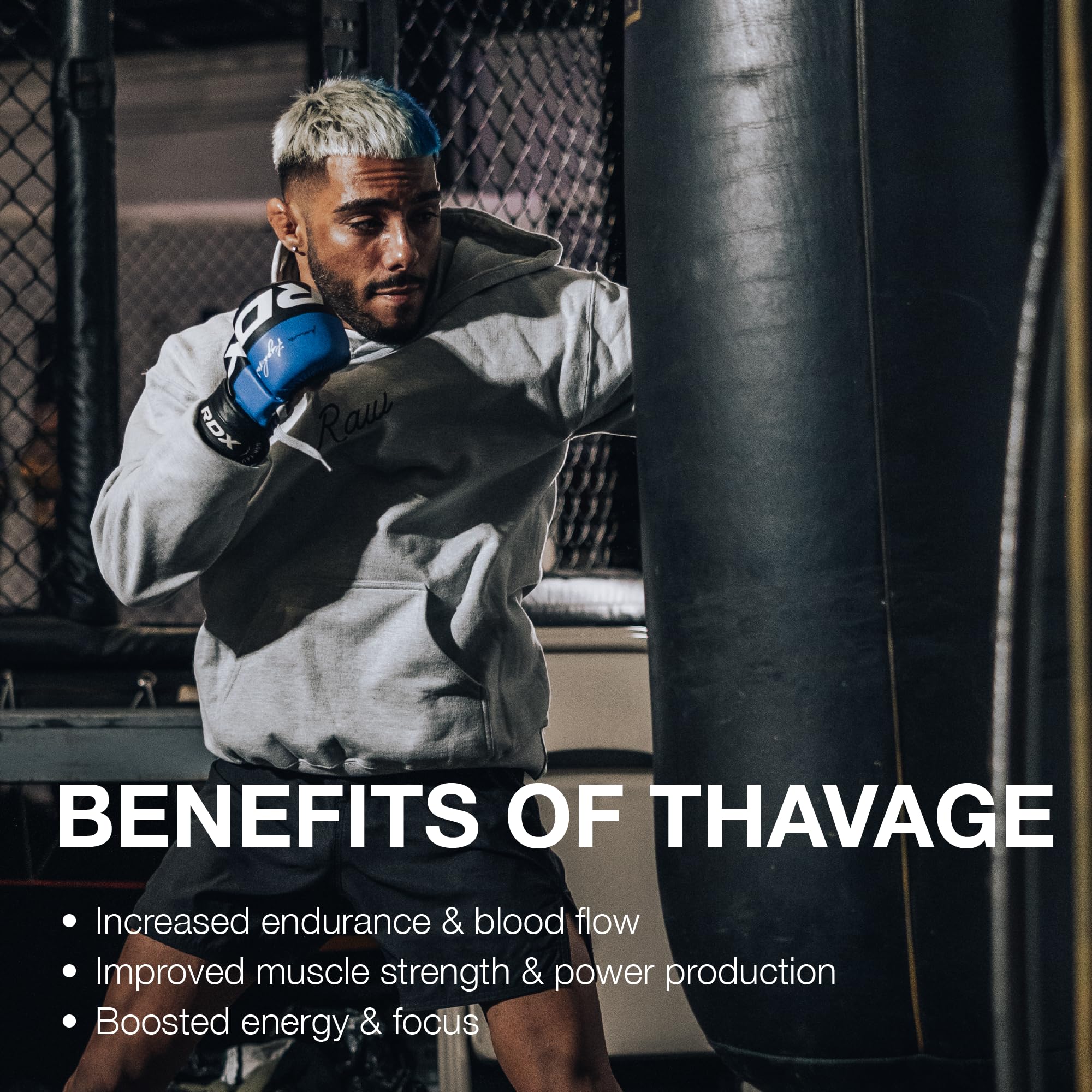 RAW Thavage Peach Bum, escena de entrenamiento: energía para entrenos y enfoque sostenido