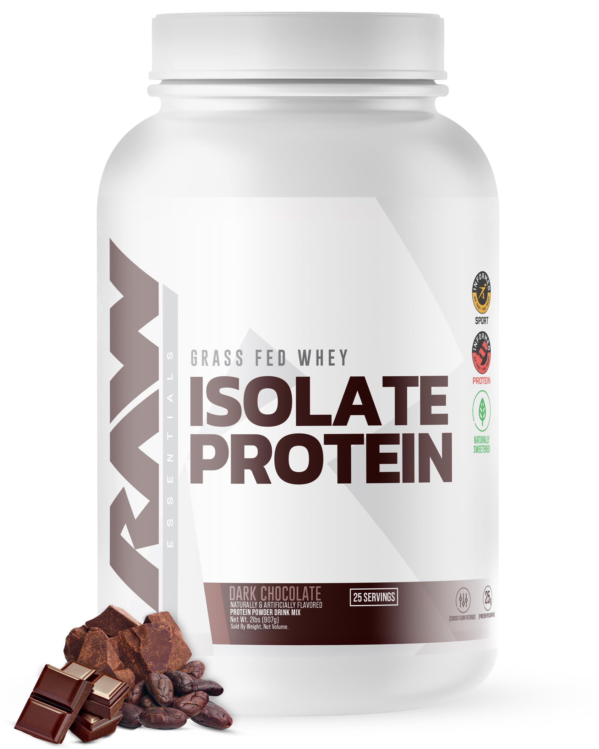 RAW Whey Isolate chocolate oscuro en pote para post-entrenamiento