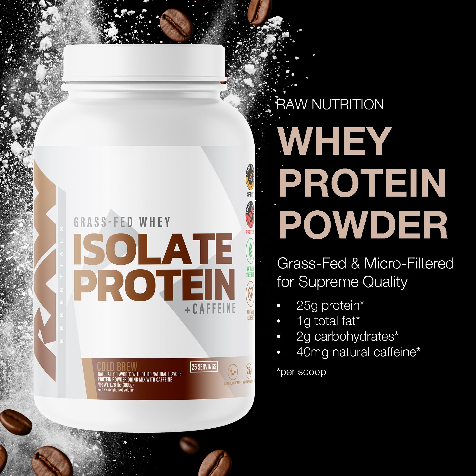RAW Whey Isolate cucharon-porcion muestra porción medible para recuperación muscular