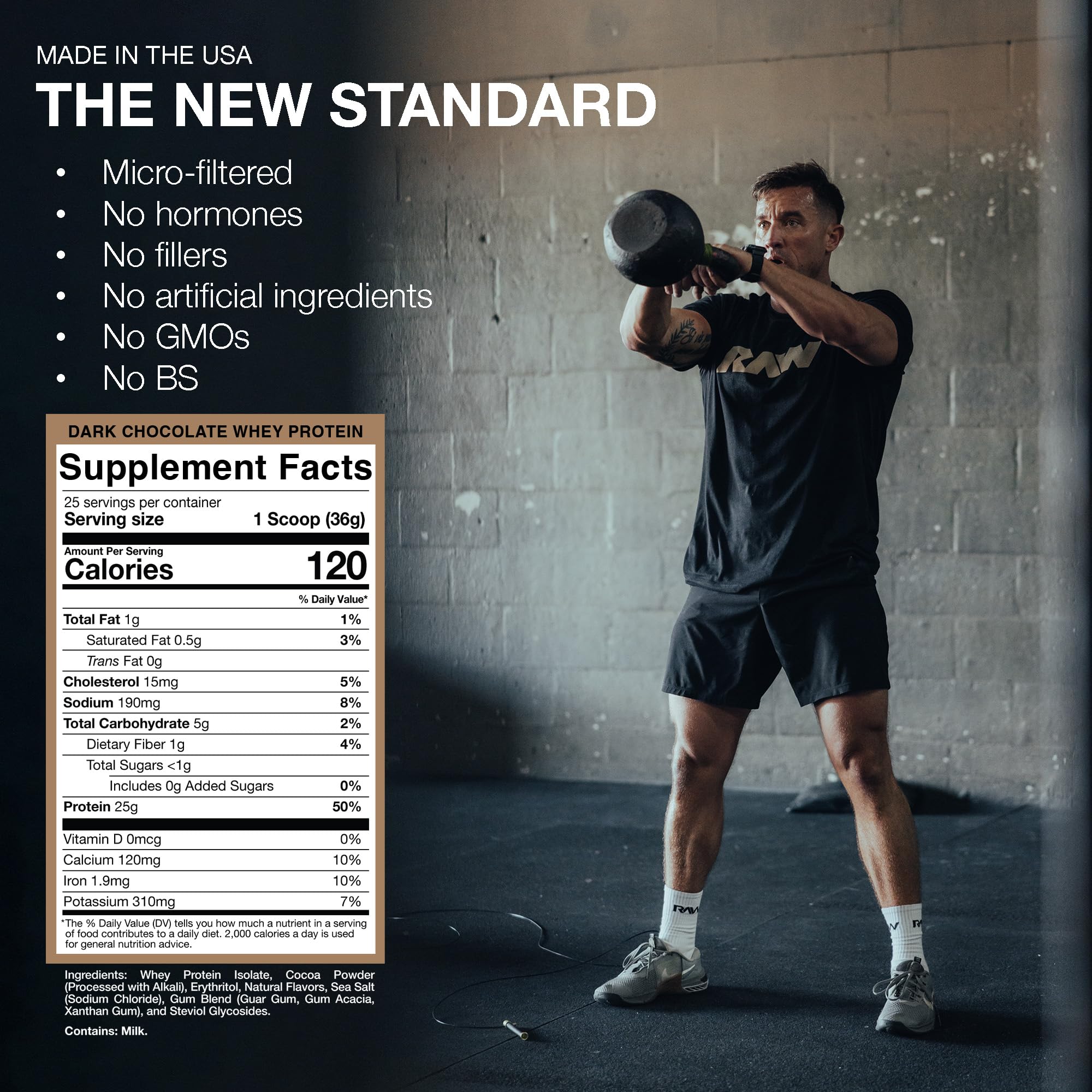 RAW Whey Isolate producido en Estados Unidos; enfoque en pureza y calidad