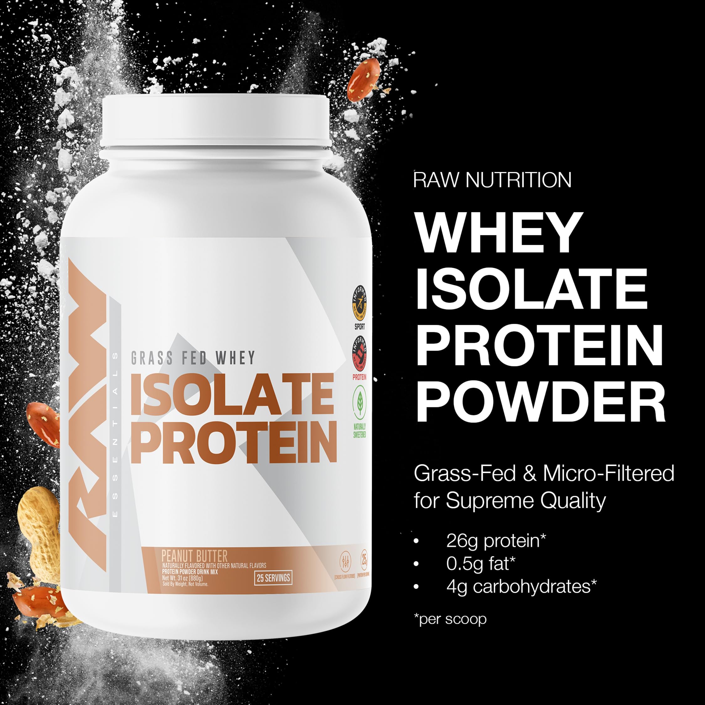 RAW Whey Isolate 25 g por porción: crecimiento muscular potencial