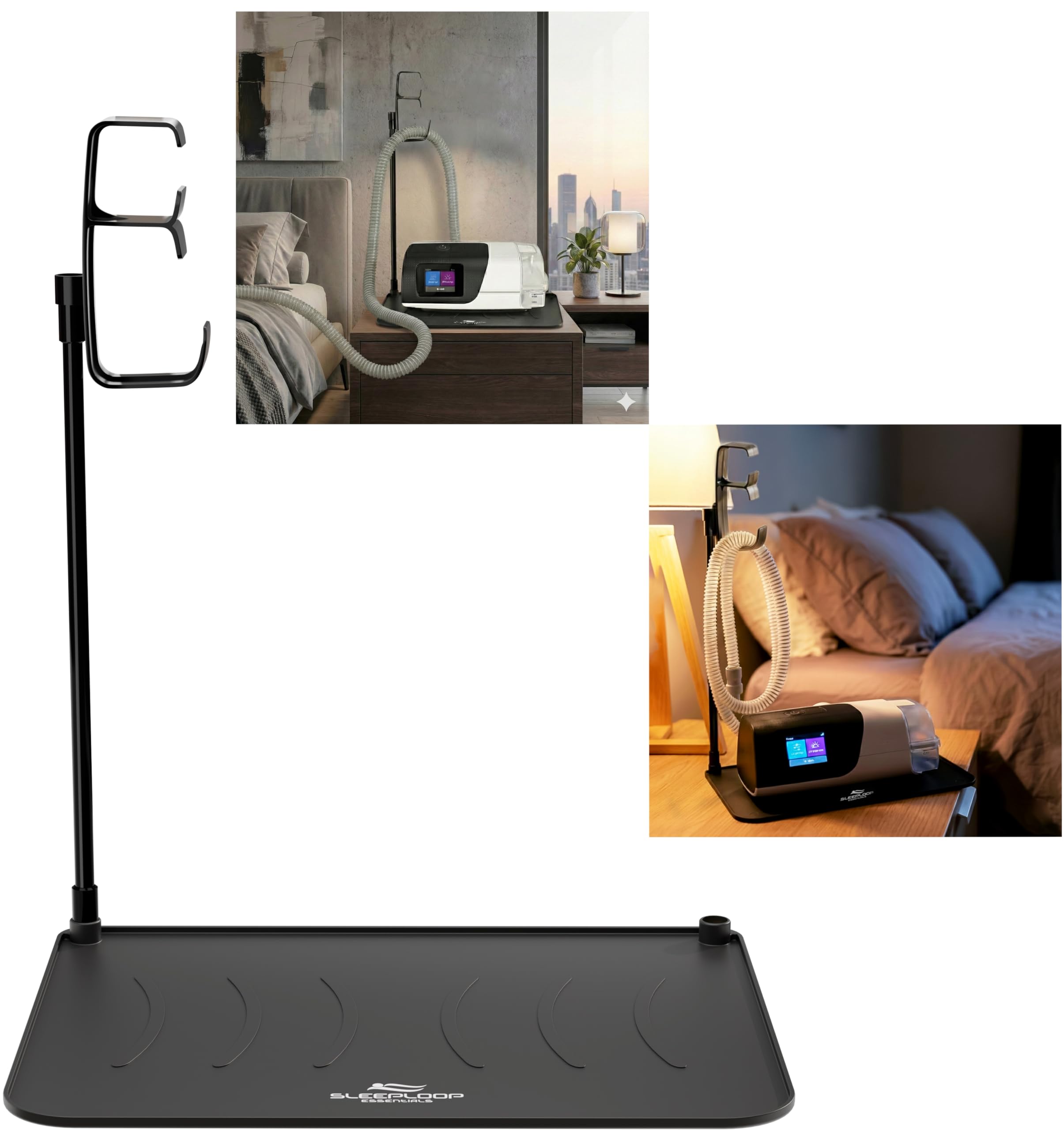 RawRock CPAP: soporte para tubo y mascarilla en mesita de noche para ordenar