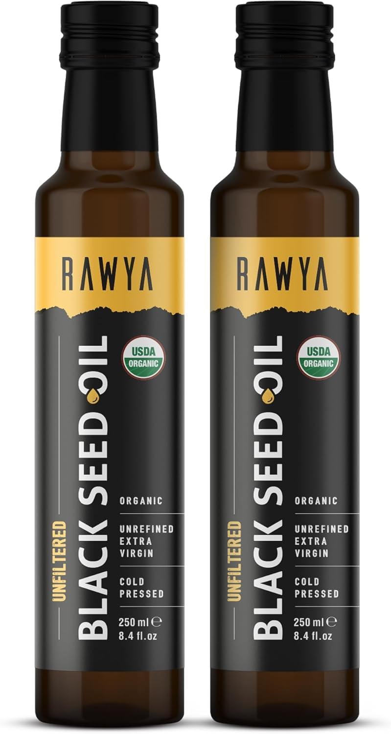 RAWYA Aceite de semilla negra en botella de vidrio con sabor intenso para la cocina.