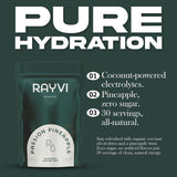 Rayvi ingredientes naturales, mezcla de frutas y coco para hidratación.