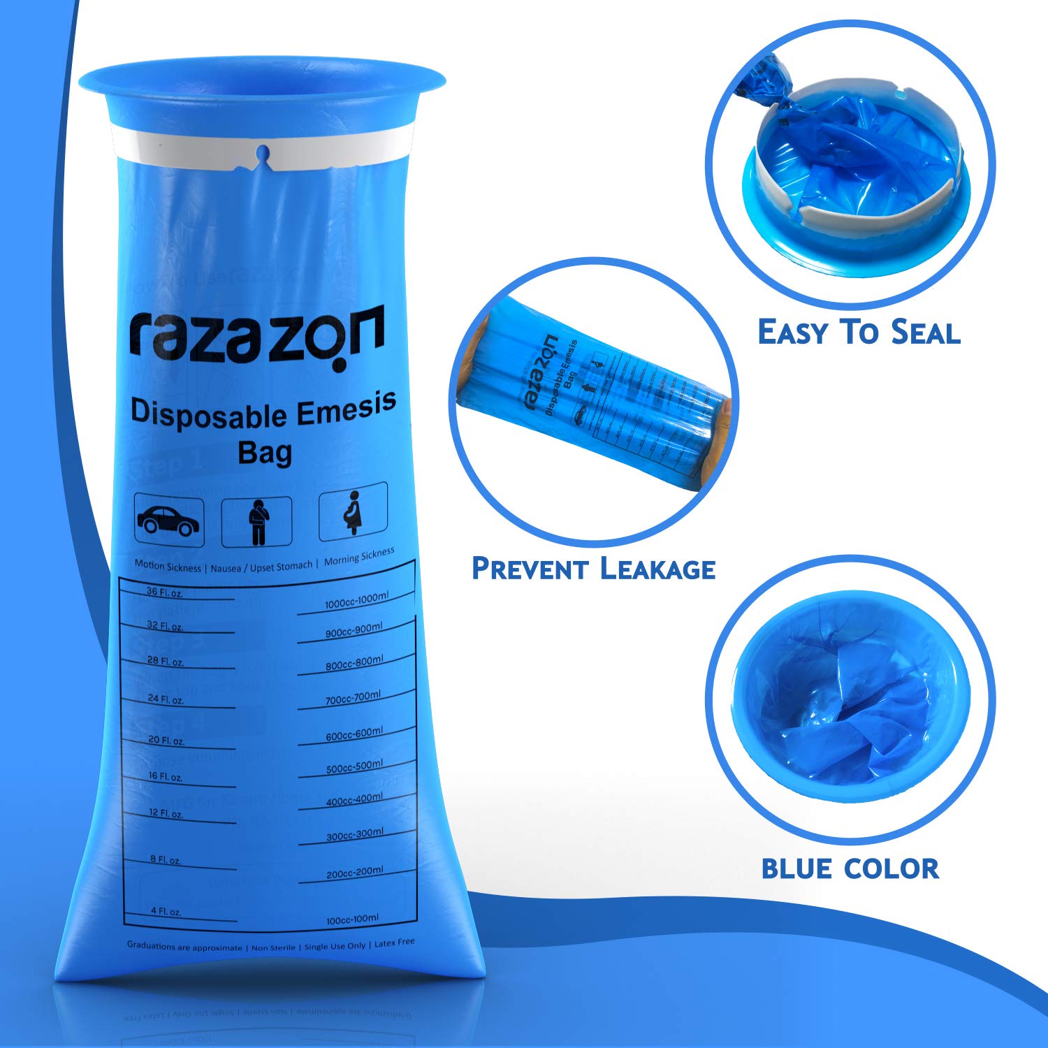 bolsa vomito Razazon con borde amplio para evitar derrames