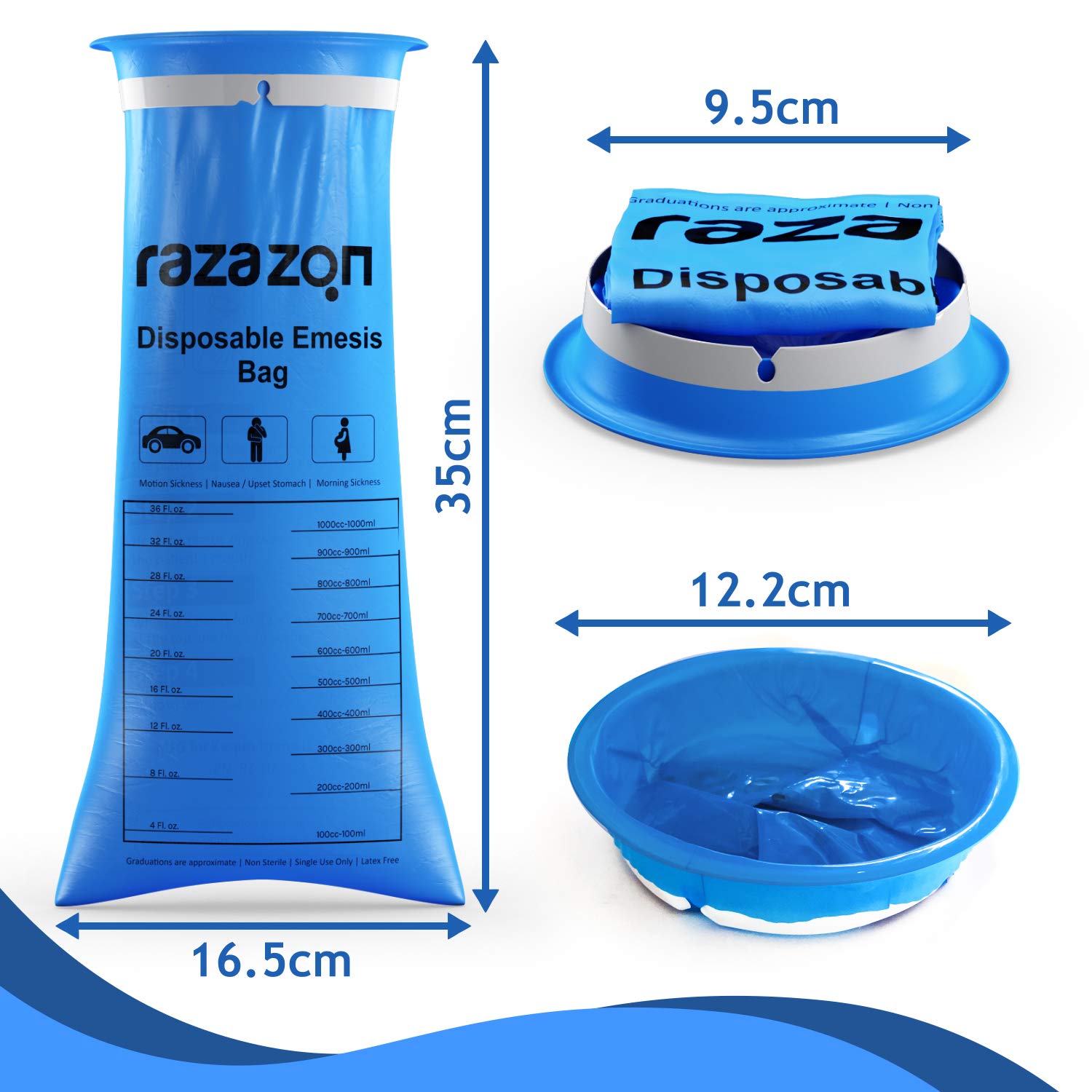 capacidad de 1000 ml para vómito durante viajes