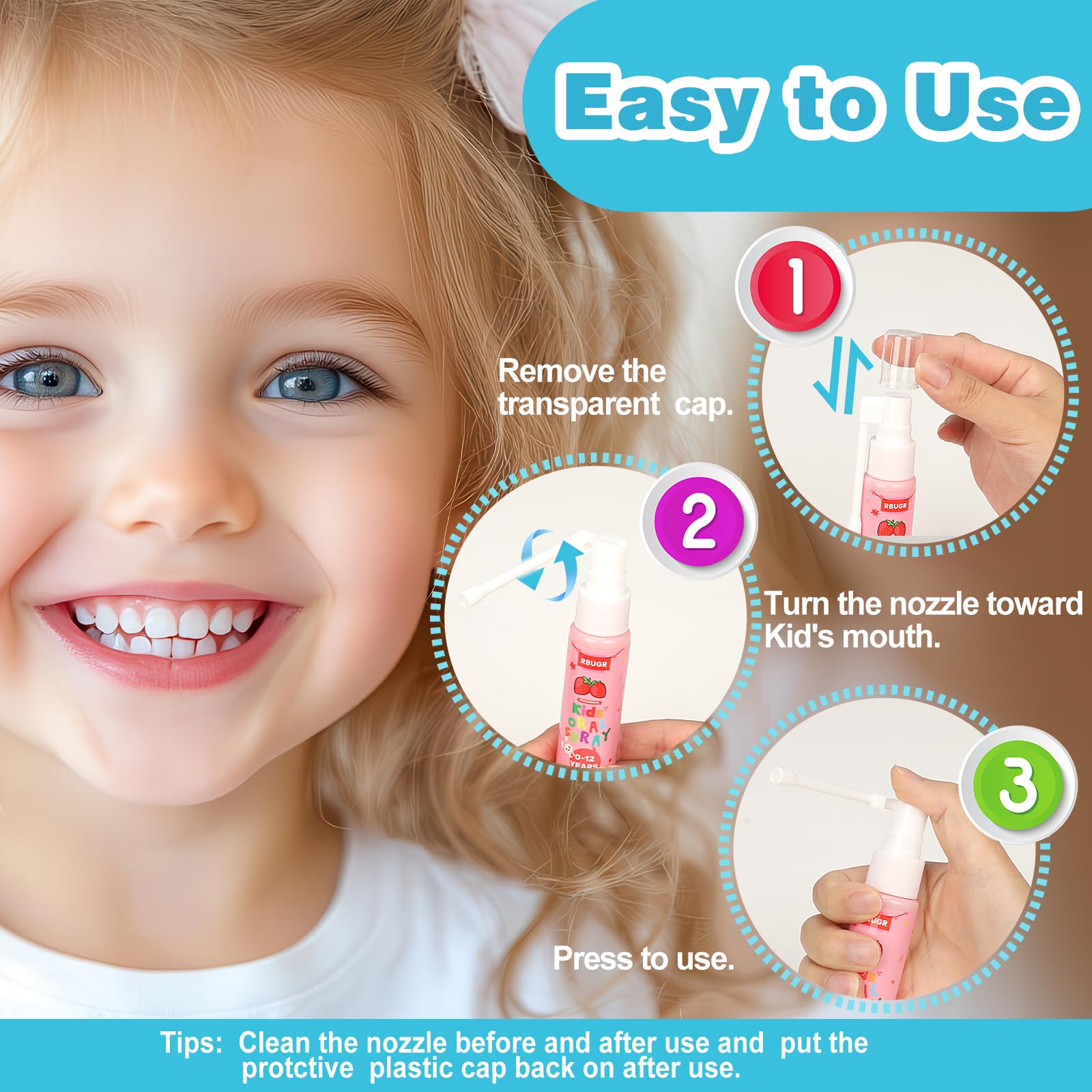 RBUGR spray bucal para niños uso diario de higiene bucal