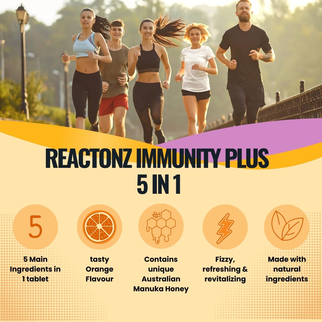 REACTONZ Immunity Plus sin gluten ni colorantes artificiales.